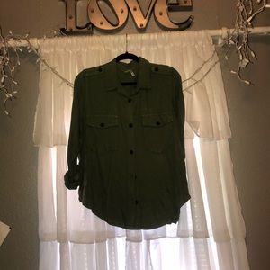 army green button up